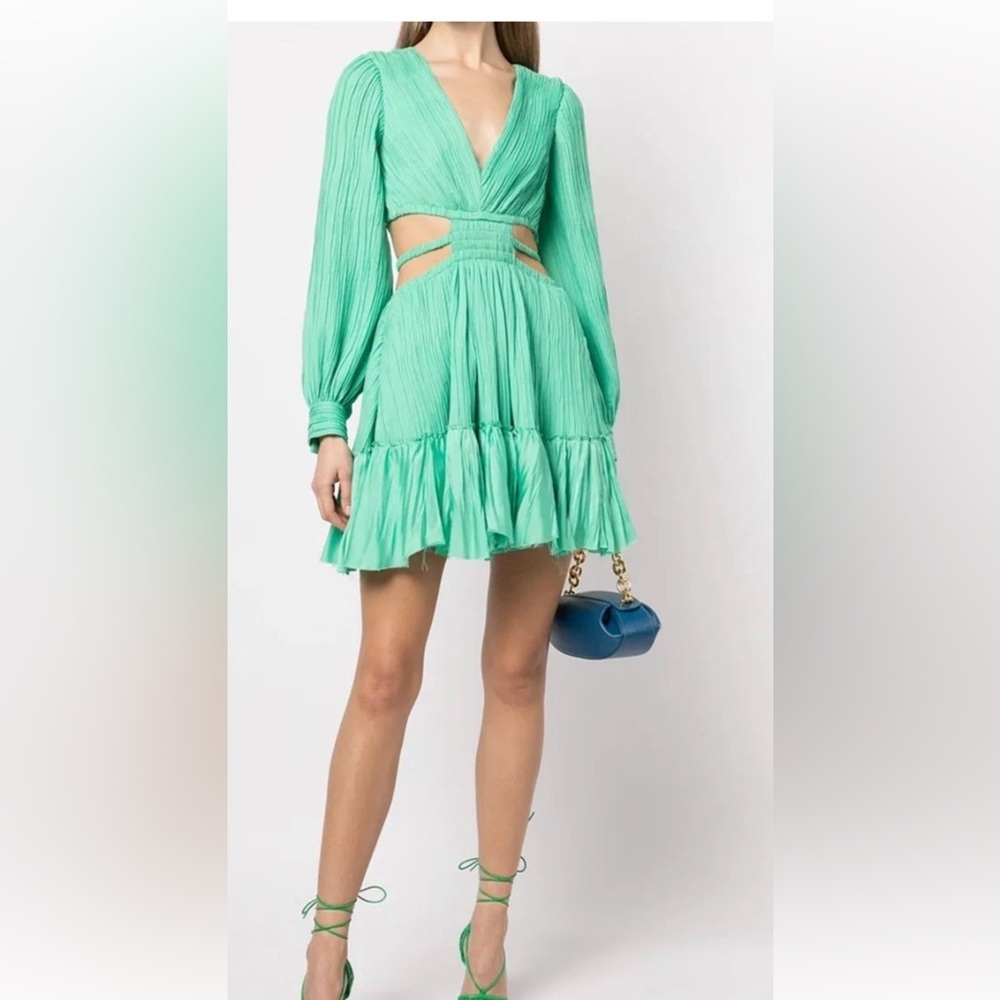 Jonathan Simkhai Londyn Mushroom Cutout Mini Dress Extra Small XS Green Cocktail